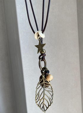 新中式复古禅意镂空叶子吊坠项链