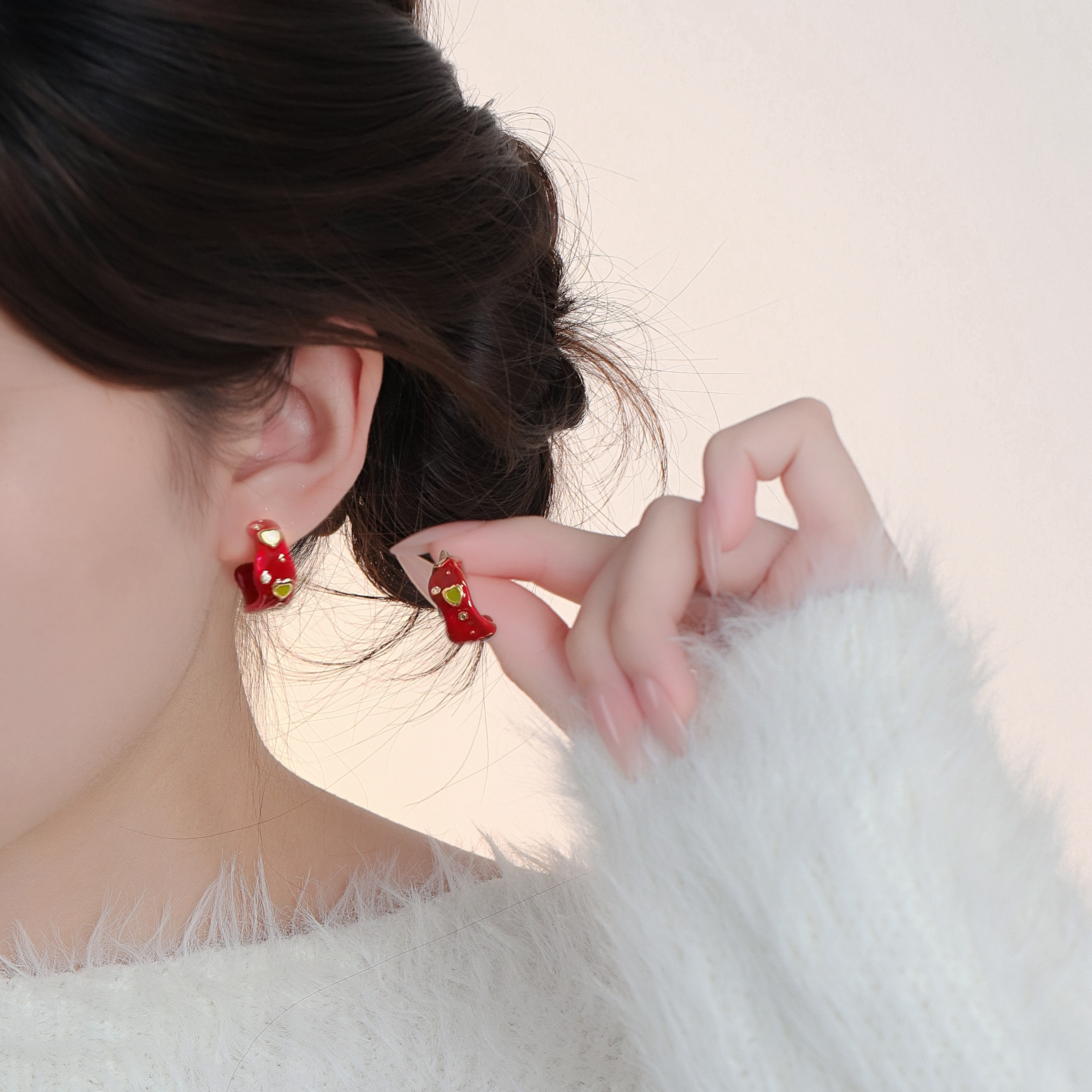 复古红色滴釉爱心耳环女独特气质百搭耳钉轻奢小众高级感新年耳饰,饰品/流行首饰/时尚饰品新,耳环,淘宝优惠券,粉丝福利购,淘宝优惠卷