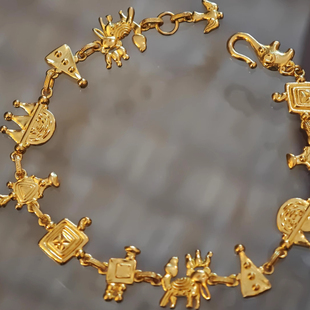 中古vintager古埃及做旧图案金色手链女款轻奢小众精致高级感手饰