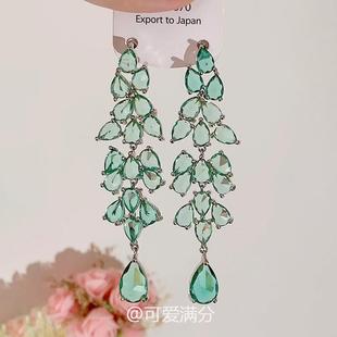 薄荷曼波绿色水滴流苏耳环女2025新款 耳钉轻奢小众高级感耳饰 爆款