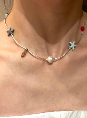 夏天多巴胺彩色海星吊坠项链女