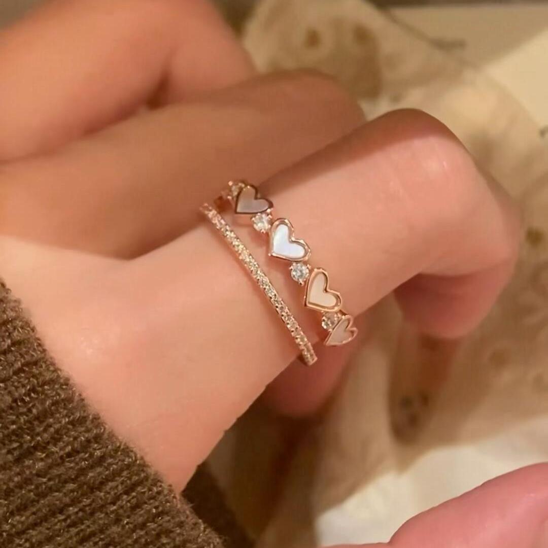 复古爱心仿贝母双层叠戴戒指女