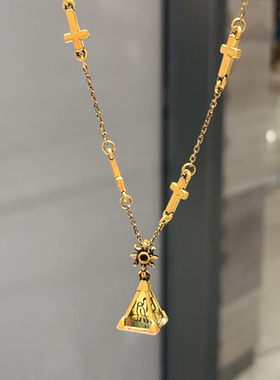 复古金字塔十字架吊坠项链女