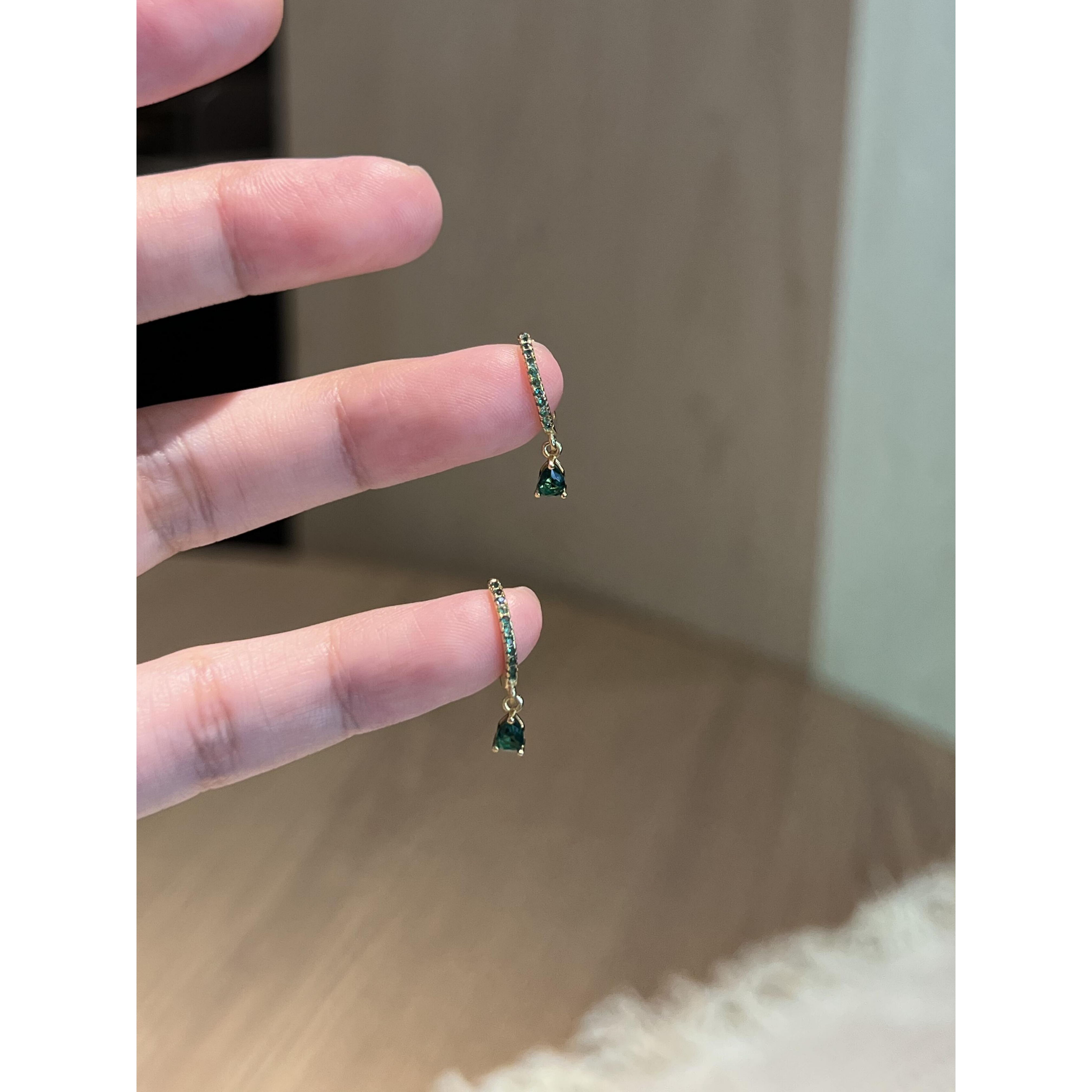 复古爆闪仿绿钻吊坠耳环女