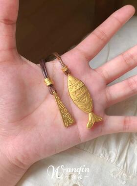 新中式复古金色拼接小鱼项链女