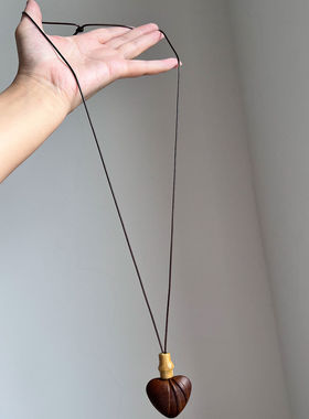 新中式复古禅意木质爱心项链女