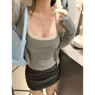 瘦打显美背上 甜美CIN少女小吊带背女底带胸心垫外穿内搭纯欲修身