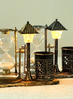 创意仿古流砂路灯笔筒马灯发光塔学生礼品白色沙漏双色摆件