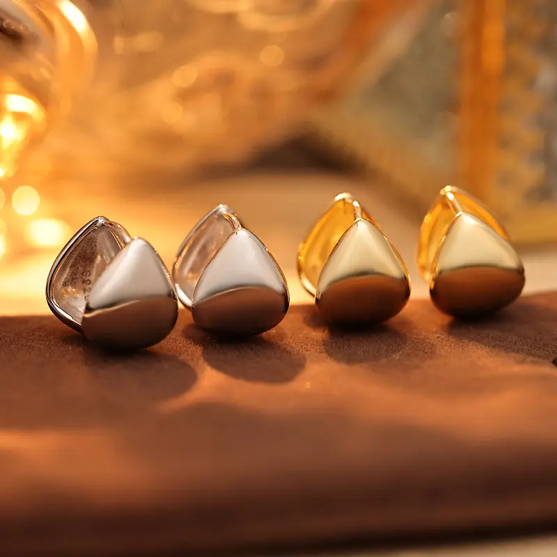 s925银光面水滴耳扣女高质感金色素圈轻奢耳环气质百搭新品