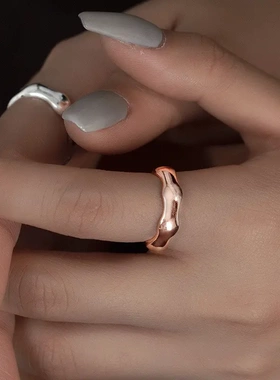 s925银几何不规则戒指女简约光面ins风开口食指戒小众设计