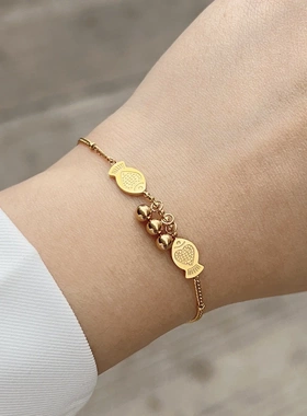 钛钢18k金色铃铛圆珠手链女2025年新款小众高级感不掉色手饰