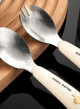 纯钛少儿勺子叉子全钛餐具婴儿宝宝餐具少儿学吃饭训练勺叉