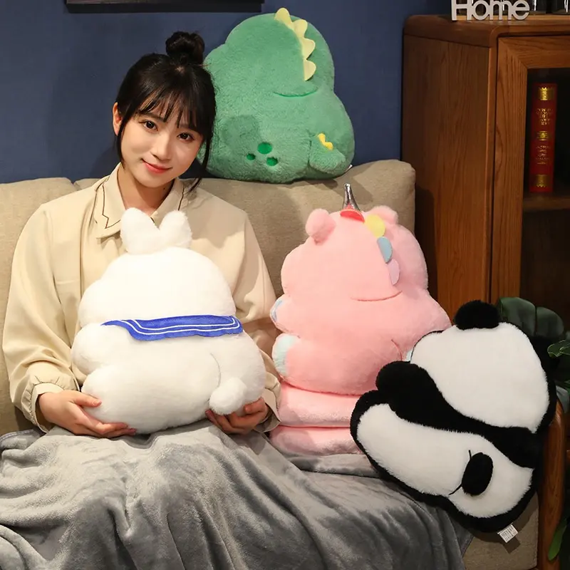 可爱背影抱枕恐龙二合一空调毯两用兔子趴枕腰靠