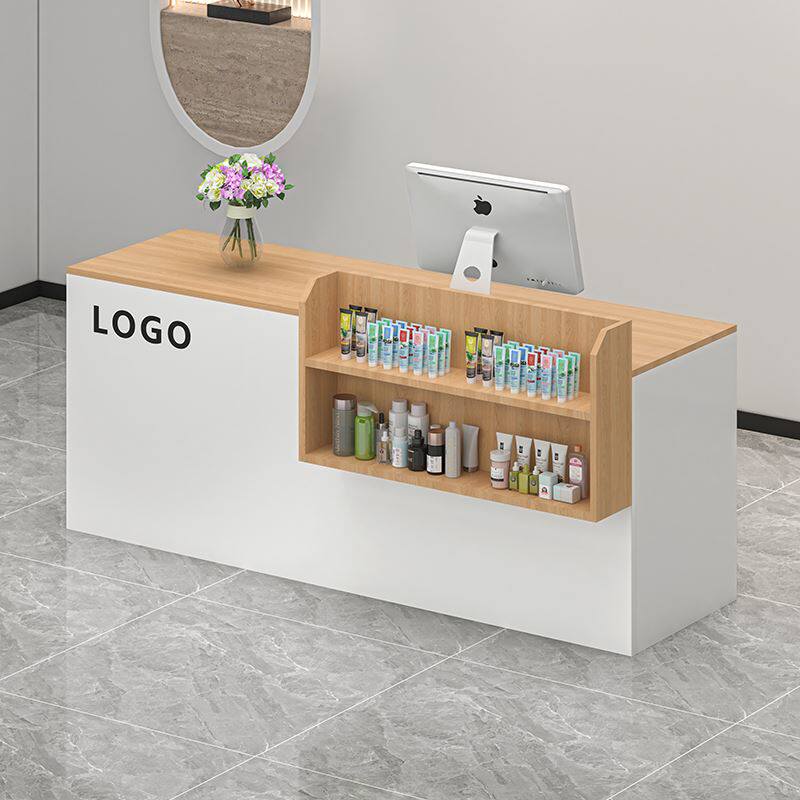 吧台收银台店铺小型简约现代超市柜台桌实木美容铁艺字前台接待台