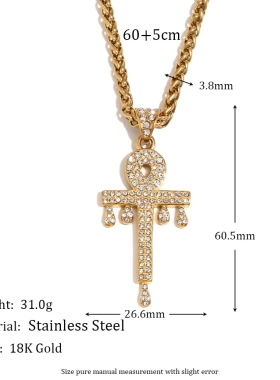 欧美小众设计创意项坠不锈钢镀18k金满钻钥匙吊坠编织链男士项链