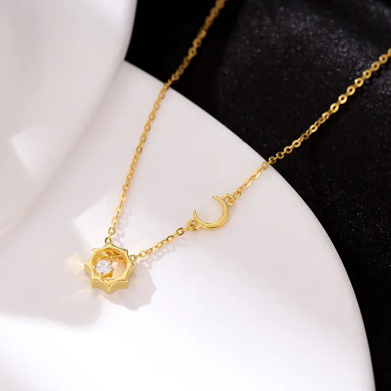 榕树下s925银简约日月项链女小众设计高级感太阳月亮锁骨链轻奢潮