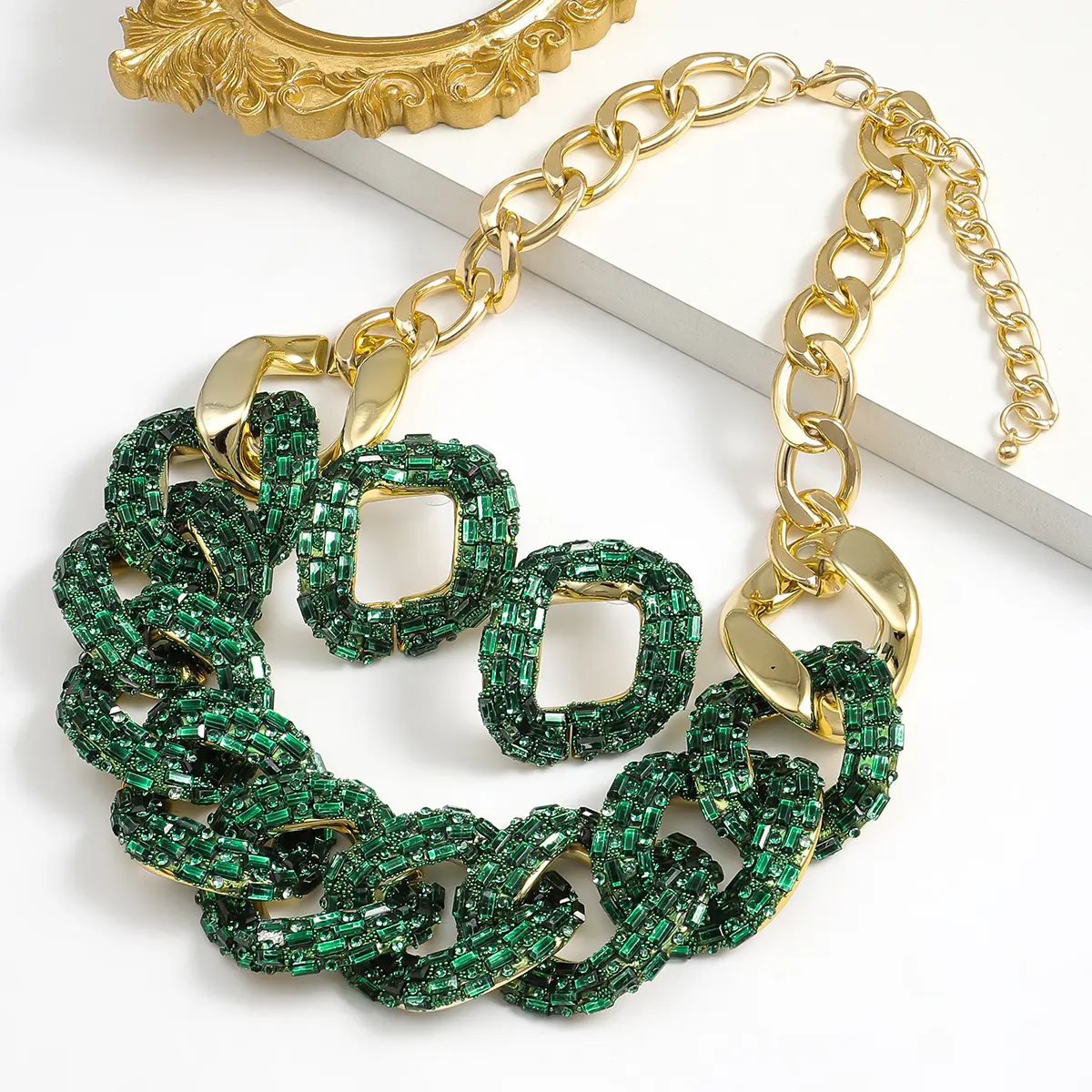 欧美新款轻奢项链耳环套装 小众设计高级感麻花扣锁骨链几何耳饰