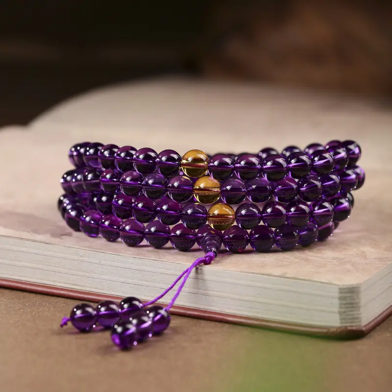 巴西黄水晶108佛珠紫晶多圈手持捻珠黄水晶紫晶多圈手链