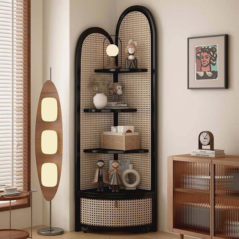 转角置物架实木落地墙边角收纳柜客厅三角柜子饭厅拐角书架收纳柜