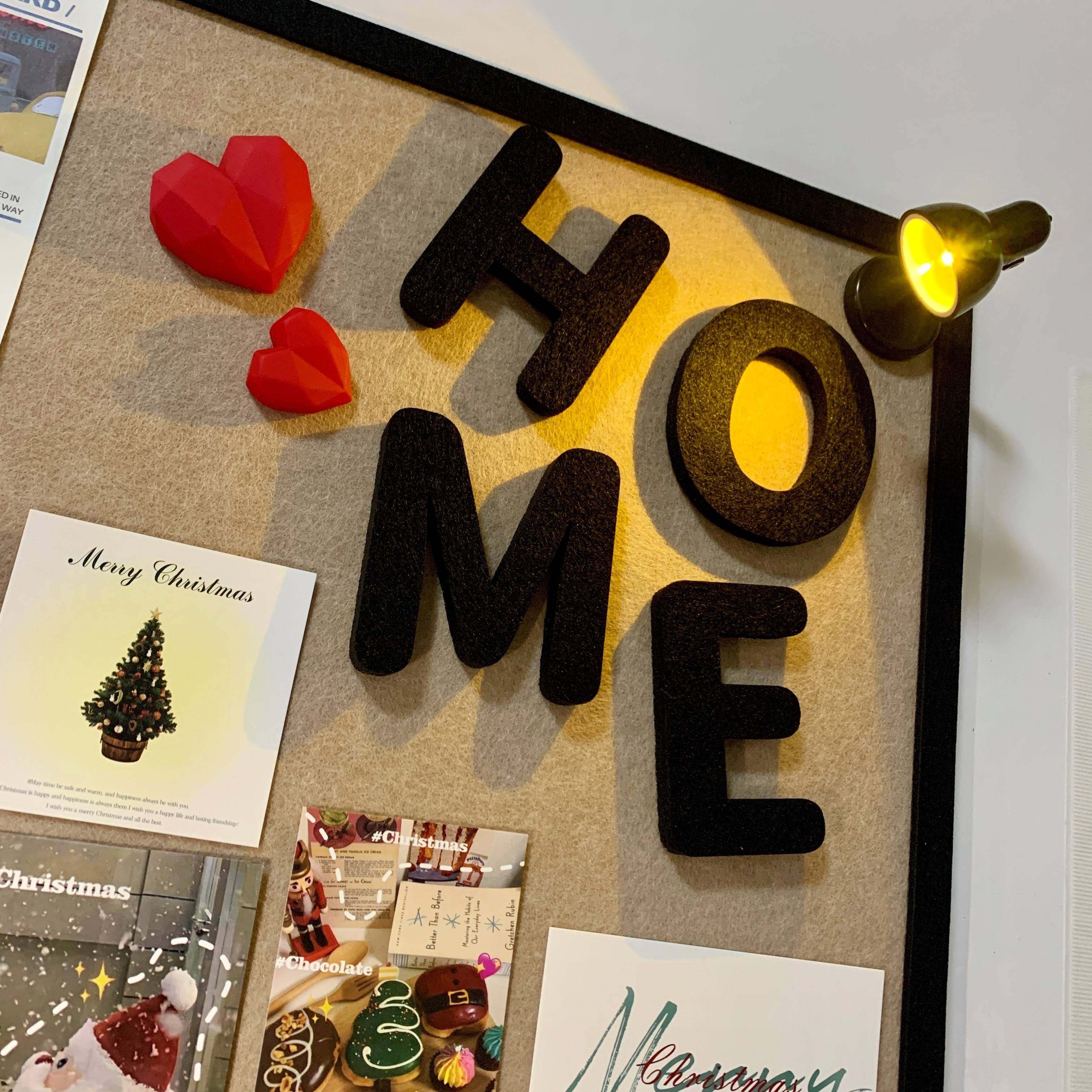 毛毡板DIY照片墙小红书同款定制HOME黑色立体字母小台灯爱心装饰