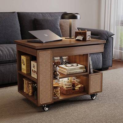 实木可移动茶几升降式小户型阳台客厅家用沙发边柜小推车巴士边几