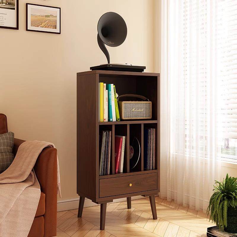 实木黑胶唱片柜Cd架存储柜留声机柜地板站立低书架杂志柜客厅侧柜