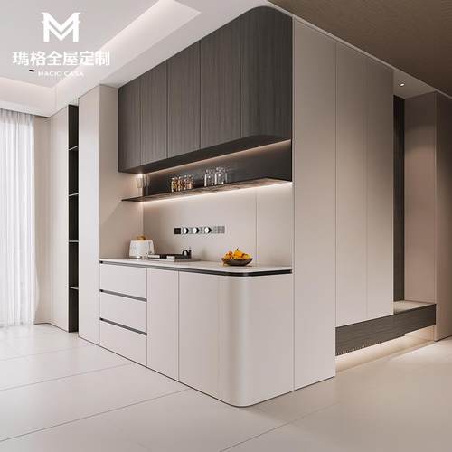 玛格全屋定制餐柜现代简约转角弧形酒水柜鞋柜子靠墙一体客饭厅
