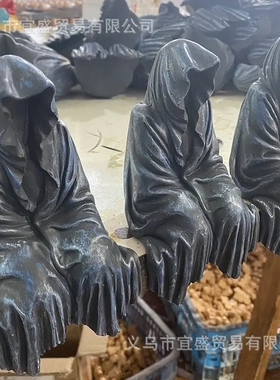 神秘黑衣服摆件 诡秘风格黑色系树脂工艺品 幕后黑手创意装饰婚庆