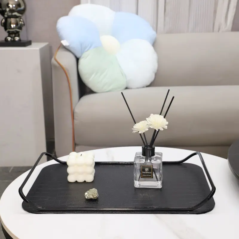北欧创意高档金属皮革香薰首饰收纳托盘摆件客厅卧室软装家居饰品