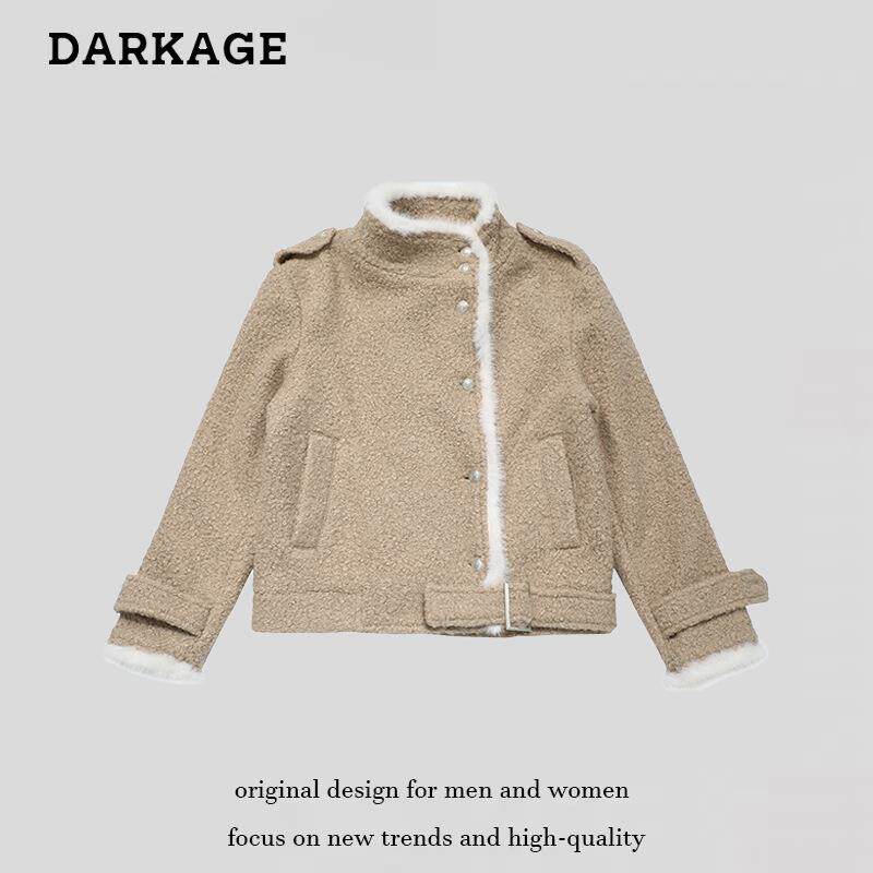毛条拼接设计感立领毛呢外套女2棒球服