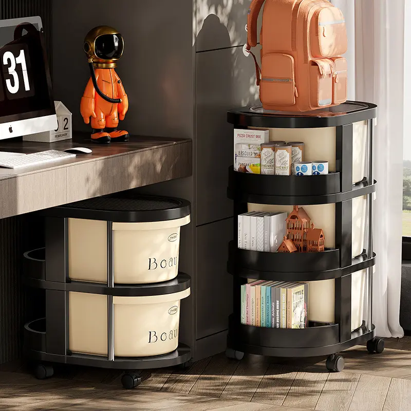 家用落地式小推车置物架多功能客厅可移动整理架多层收纳架子PP