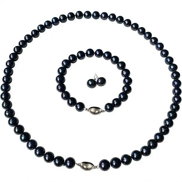 abs黑色珍珠女士项链手链耳钉套装 欧美饰品套装组合套装常规链