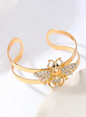 1只个性趣味可爱童趣金属双层女士开口手镯日常佩戴合金电镀金色