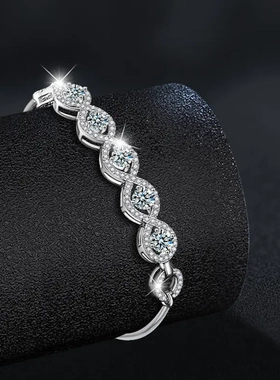 s925纯银莫桑石手镯女小众设计感手链手饰百搭可调节饰品货源镶钻