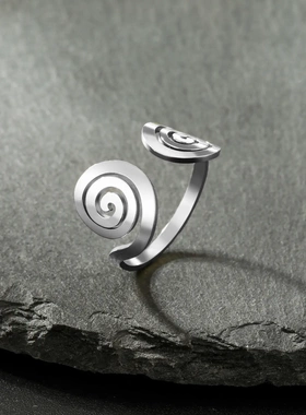 欧美热销时尚小众设计感切割不锈钢绕圈圈戒指可调节钛钢指环活口