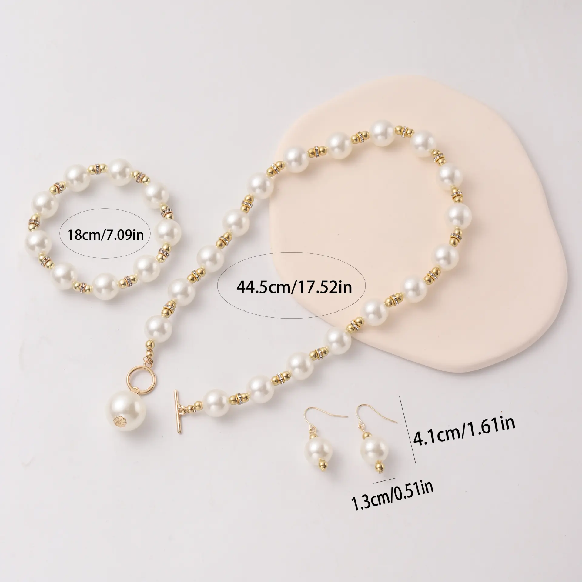 欧美黑色仿珍珠串珠项链手链耳环套装 气质圆珠ot扣首饰套装电镀