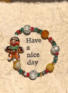 「圣诞花树」圣诞姜饼人圣诞树手链新款时尚百搭轻奢喜庆手饰饰品