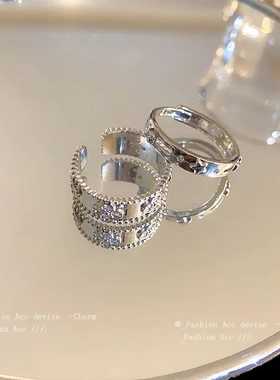 锆石花朵开口戒指韩式个性高级感食指戒小众辣妹百搭气质手饰铜