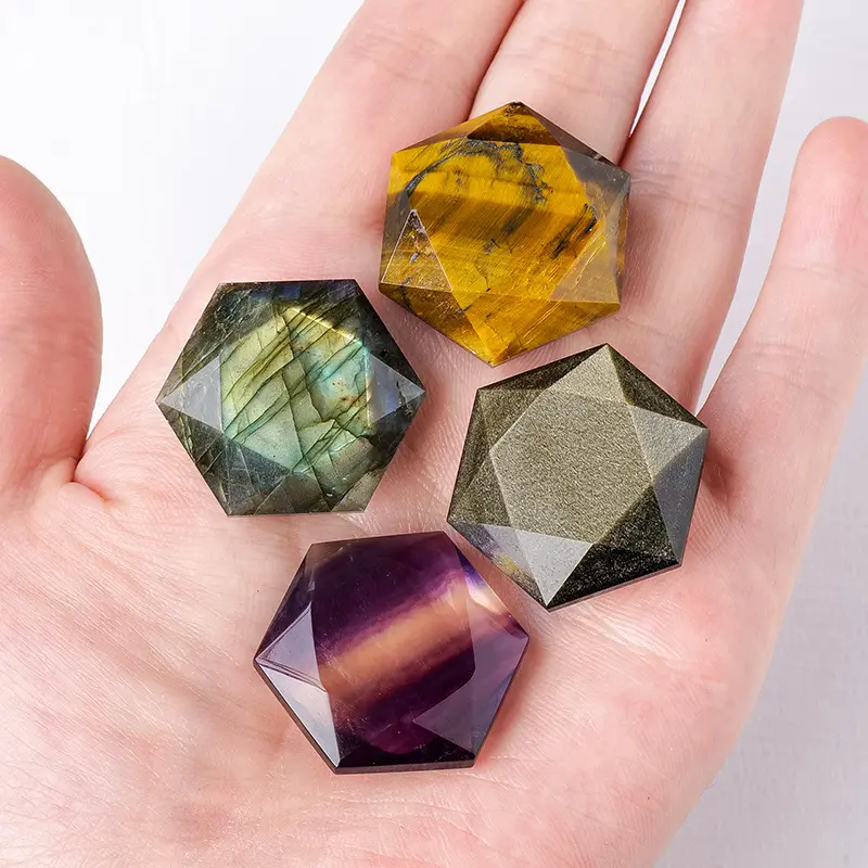 天然水晶原石六芒星裸石原石打磨多面体灵摆吊坠装饰配件白水晶