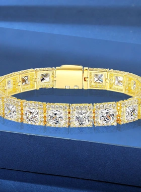 网球手链金色色6mm锆石翻盖扣古巴手链手镯爆款批铜微镶6.5英寸