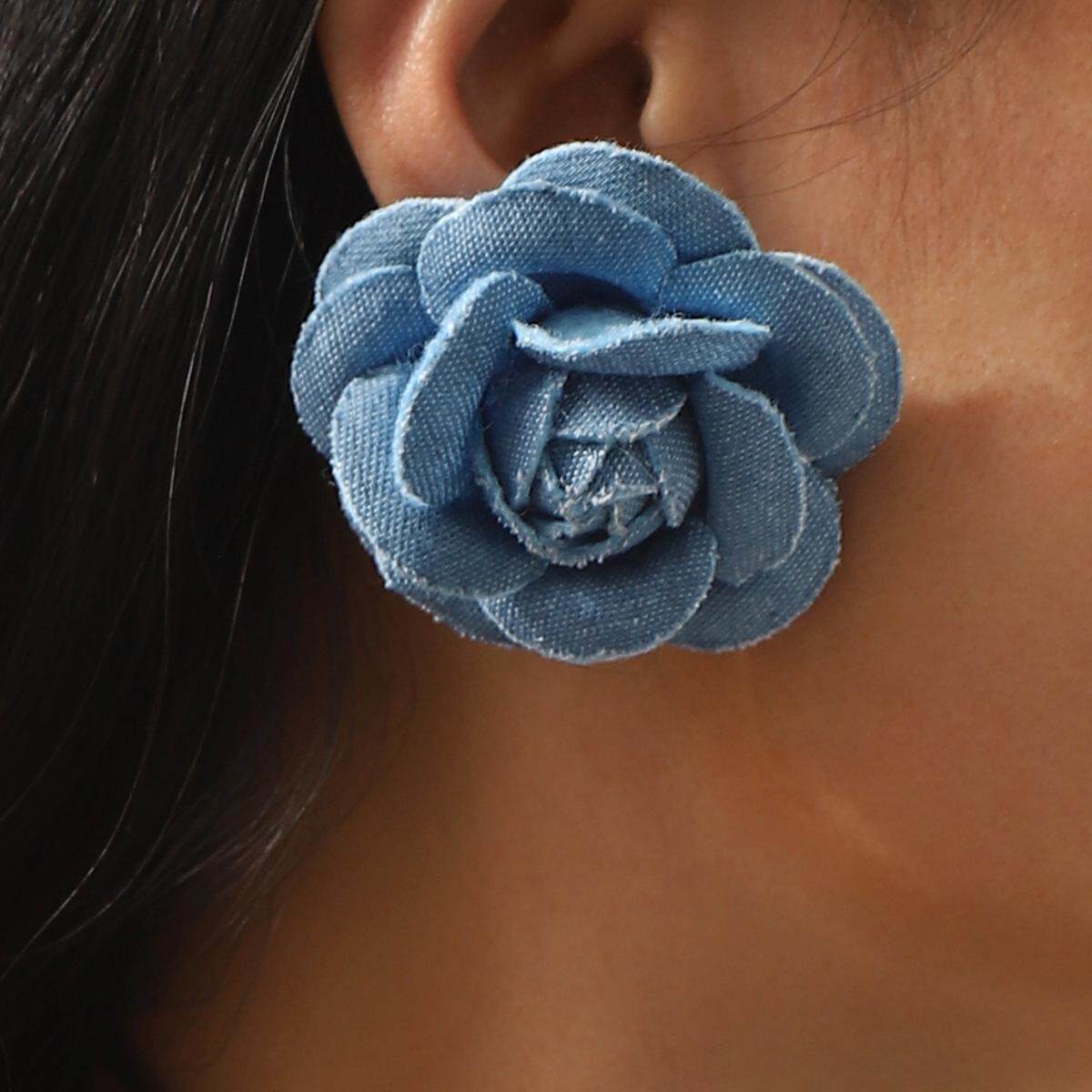 e13569时尚个性设计豹纹玫瑰花布艺耳钉女 欧美复古气质耳环耳饰
