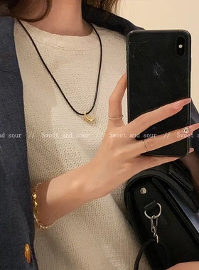 韩式月亮项链女高级设计感小众抽拉绳锁骨链甜酷ins简约日常颈链