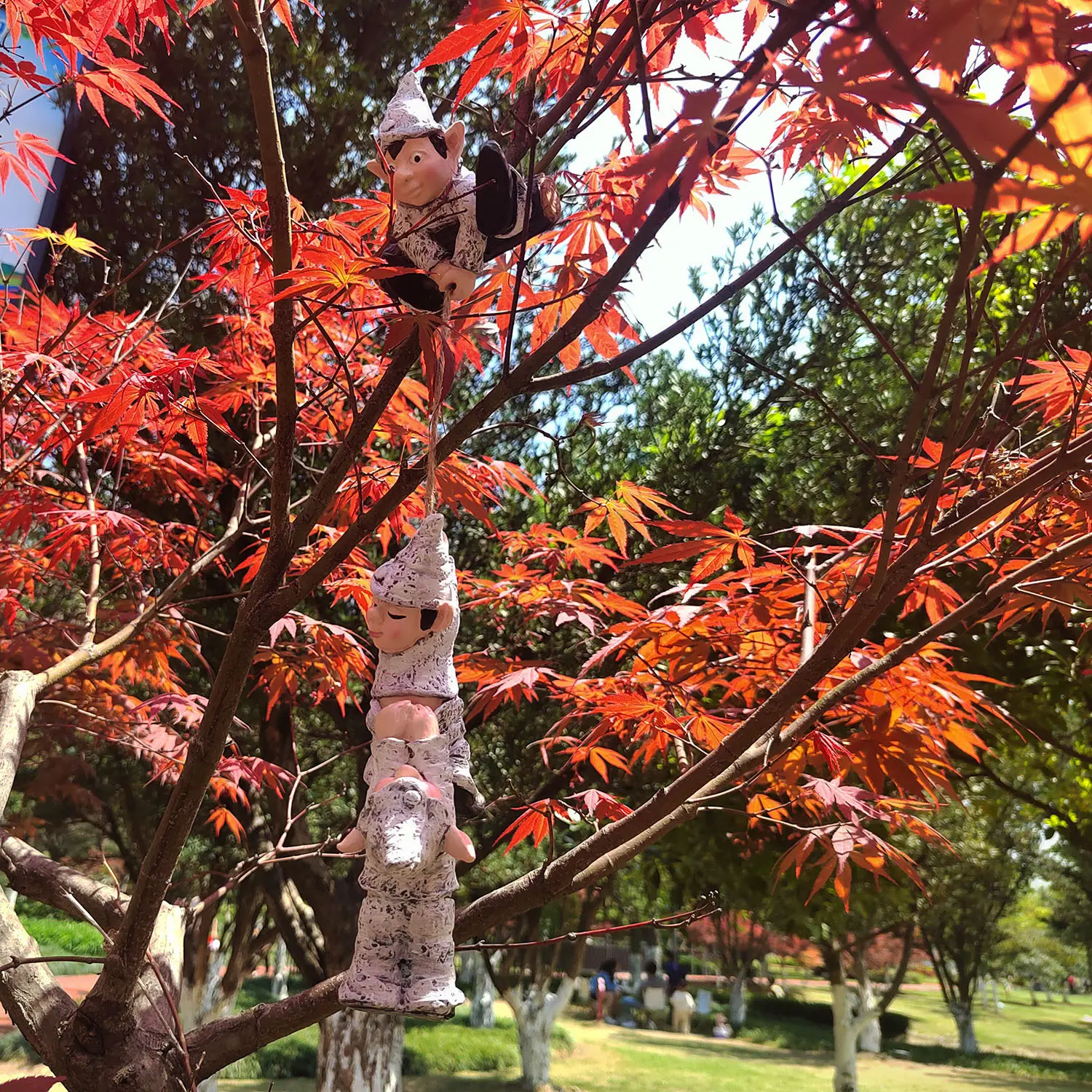 新款 大号侏儒攀爬3小人 花园挂件家居装饰树脂工艺品挂件欧美