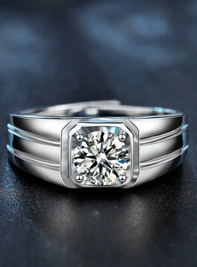 莫桑钻925纯银戒指男士简约开口钻戒时尚个性指环饰品送男友礼物