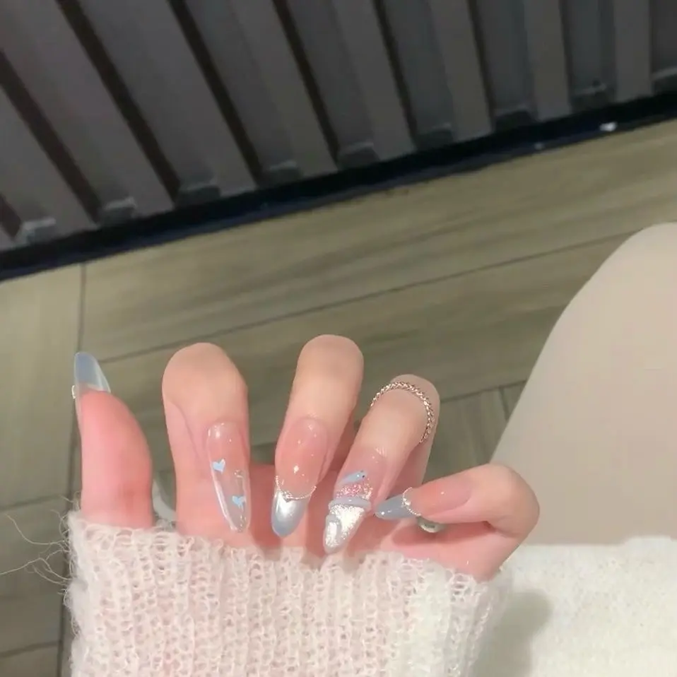 『清蓝小蛇』手工穿戴高级ins网红甜美春日显白简约辣妹学生美甲