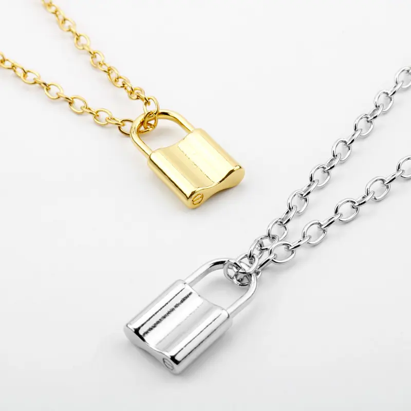 速卖通爆款 欧美气质个性几何锁形吊坠项链简约百搭小锁头毛衣链