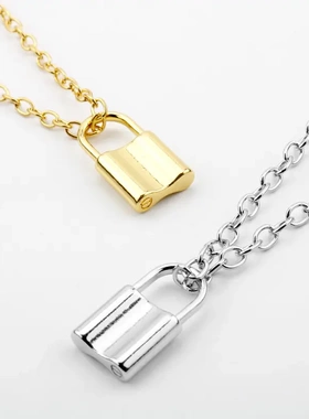 速卖通爆款 欧美气质个性几何锁形吊坠项链简约百搭小锁头毛衣链