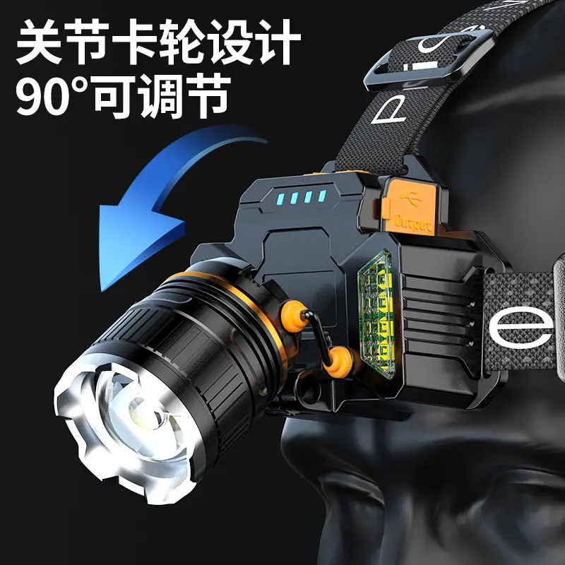 超亮强光感应头灯矿灯usb充电应急智能头戴式户外照明p50头灯ABS