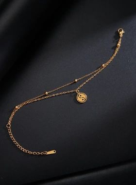 饰品源头女士双层圆珠手链18k金不锈钢太极阵吊坠手链不褪色电镀