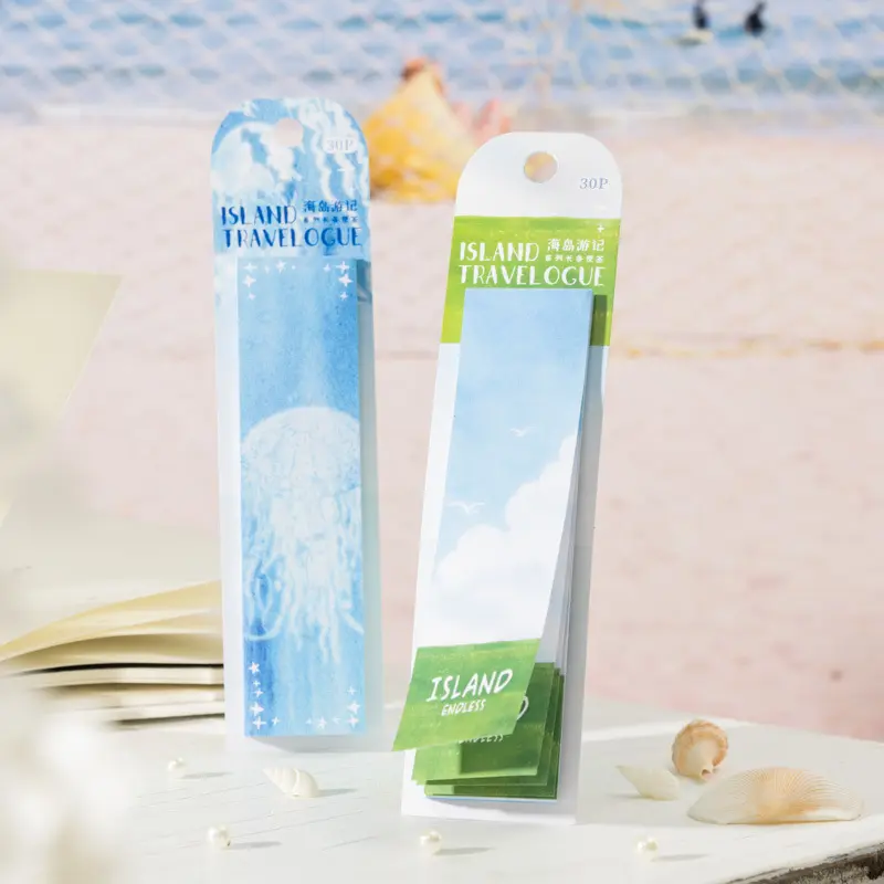 番茄酱长条手绘便签 海岛游记 6款海主题配色搭配30张入E61-03-04